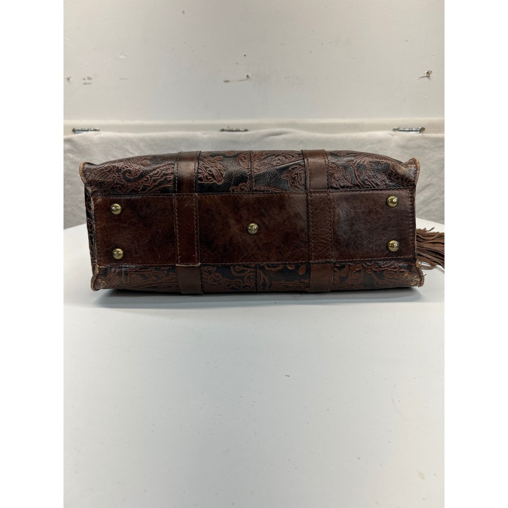 Patricia Nash Tooled Leather Shoulder Bag Brown Paisley Embossed Tassel - Picture 7 of 16